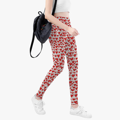 Red Scribbled Hearts Women's Yoga Pants DeRose Seasonal