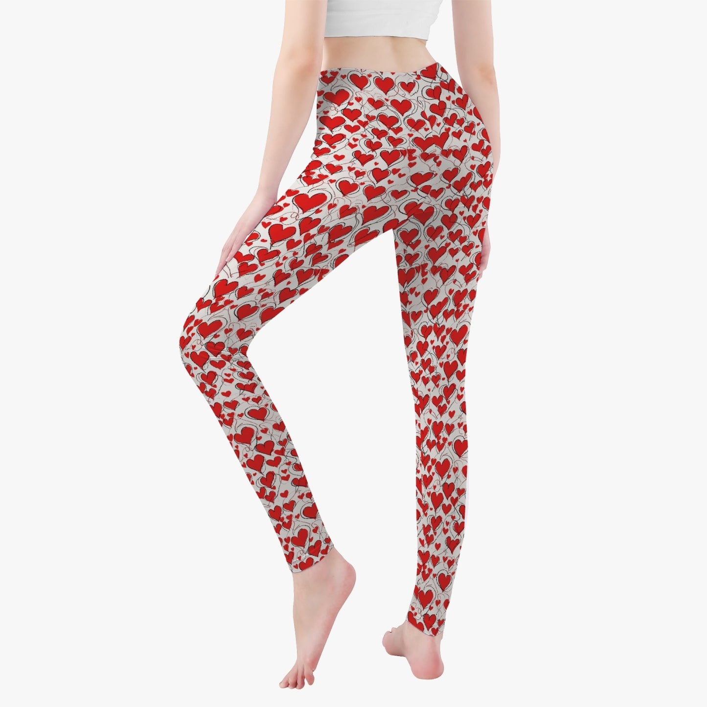 Red Scribbled Hearts Women's Yoga Pants DeRose Seasonal