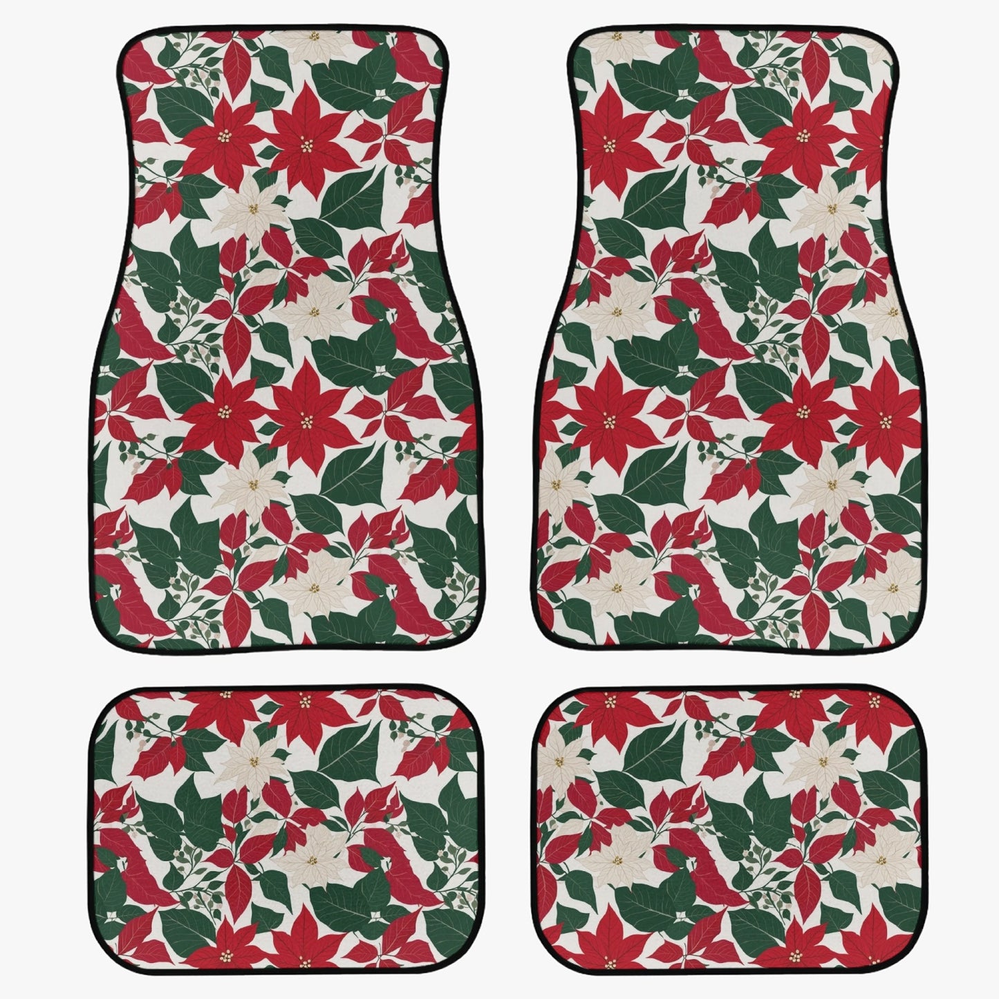 Red and White Poinsettia Flower Car Floor Mats - 4Pcs DeRose Seasonal