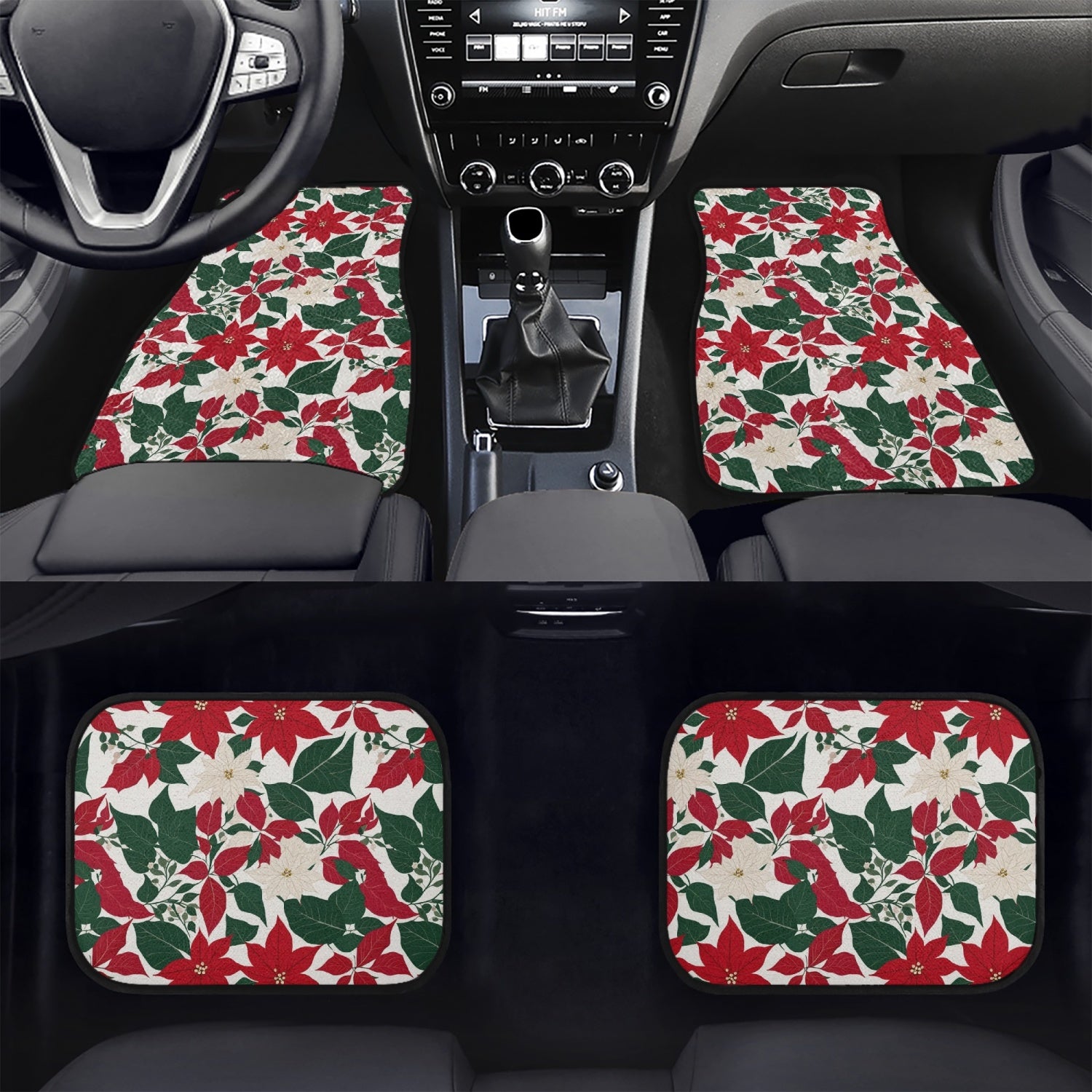 Red and White Poinsettia Flower Car Floor Mats - 4Pcs DeRose Seasonal