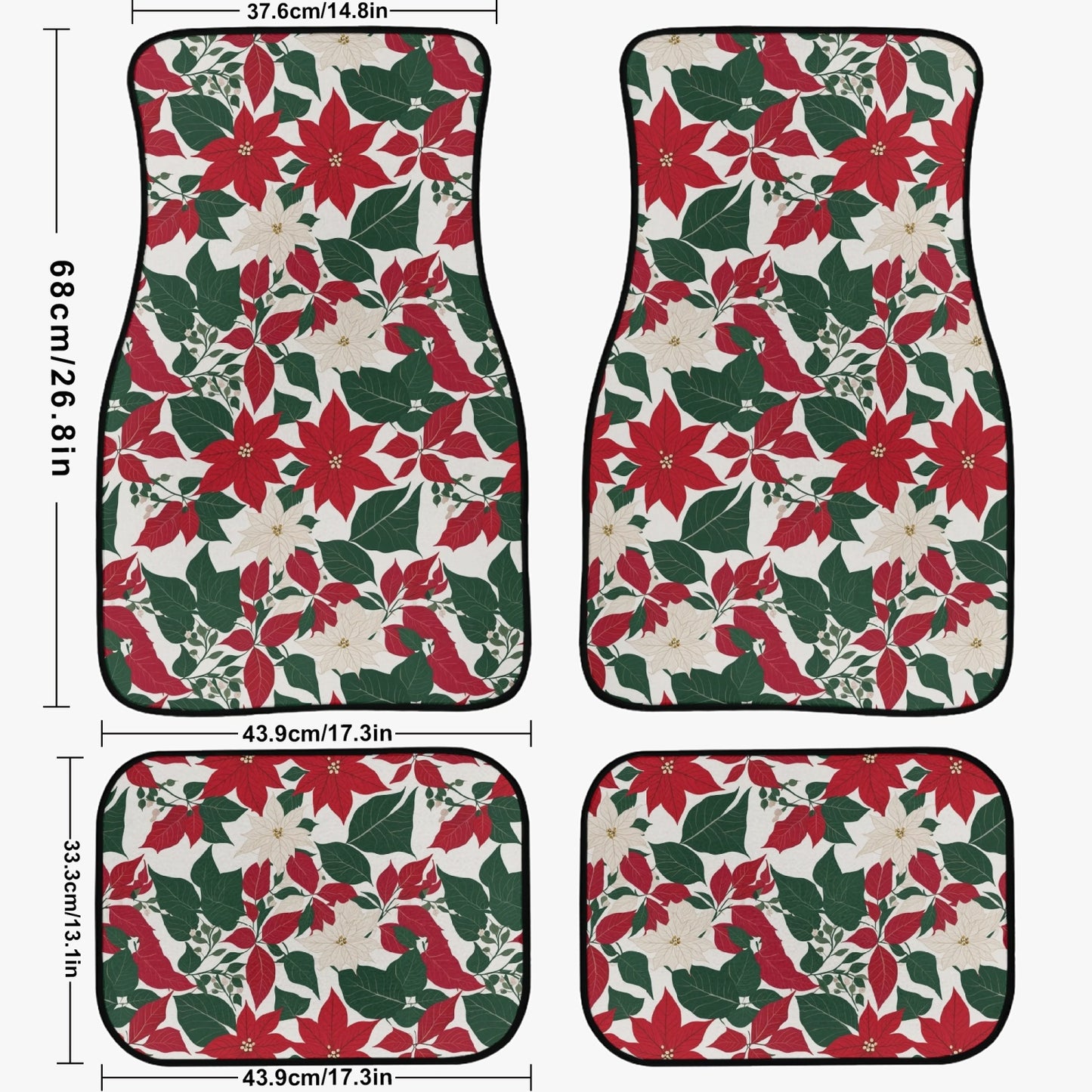 Red and White Poinsettia Flower Car Floor Mats - 4Pcs DeRose Seasonal