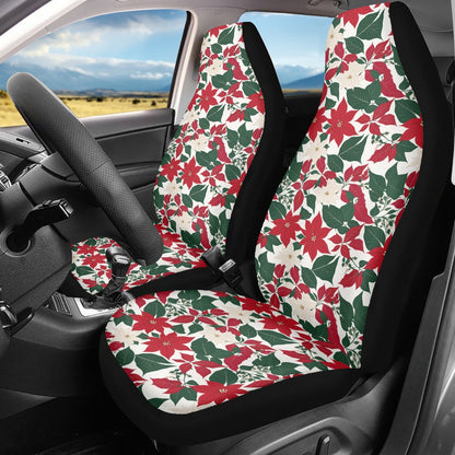 Red and White Poinsettia Flower Microfiber Car Seat Covers - 3Pcs DeRose Seasonal