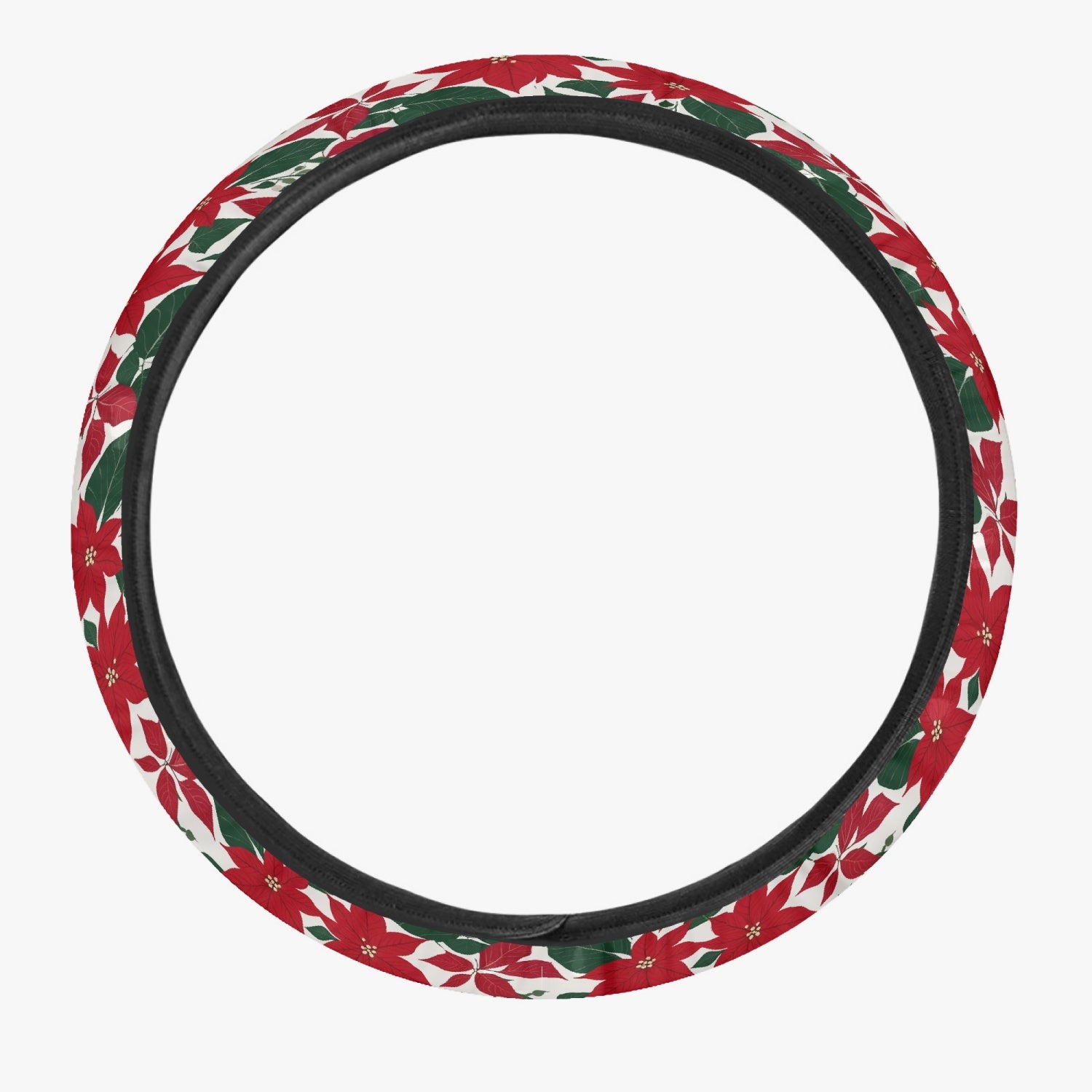 Red and White Poinsettia Flower Steering Wheel Cover DeRose Seasonal