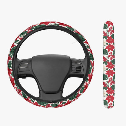 Red and White Poinsettia Flower Steering Wheel Cover DeRose Seasonal