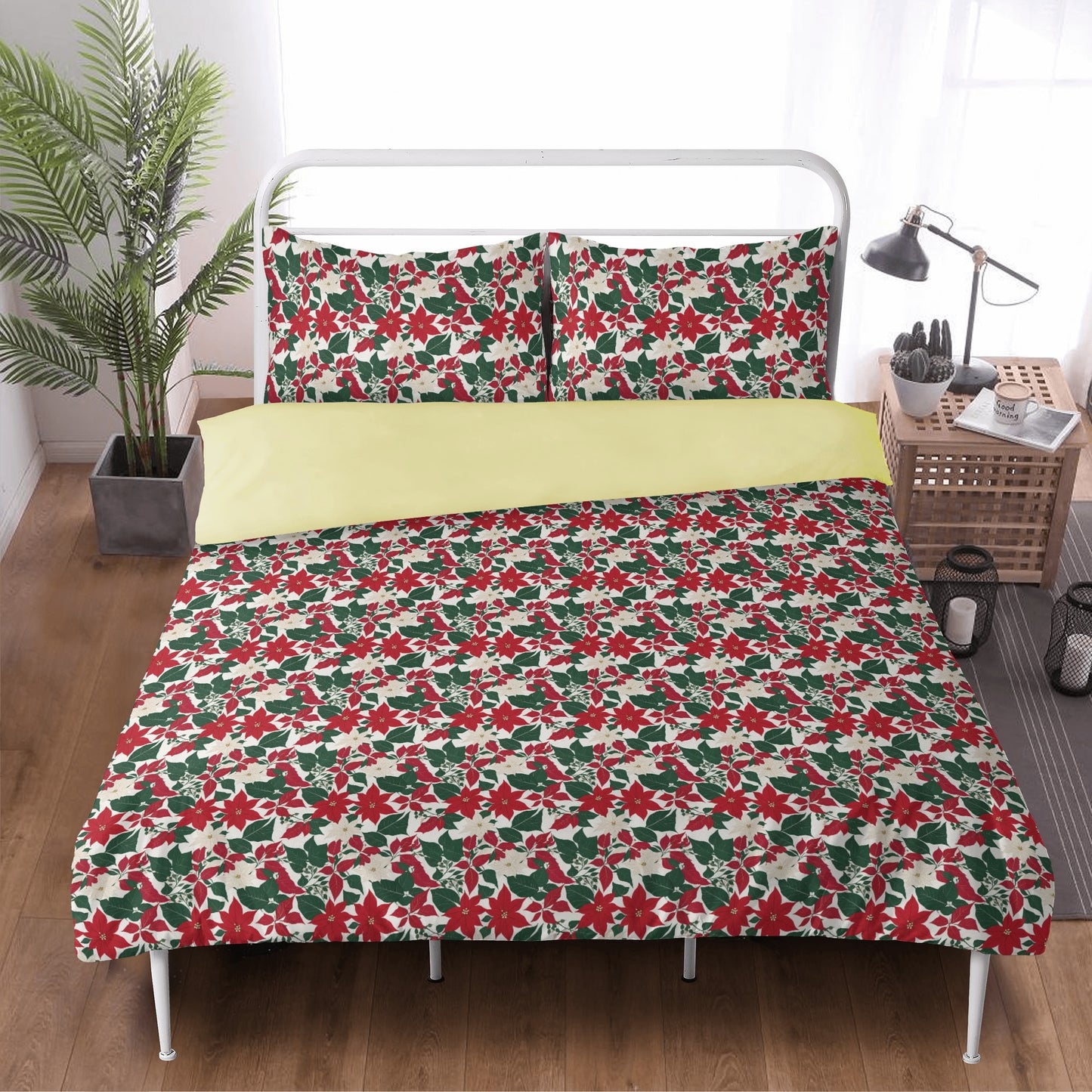 Red and White Poinsettia Flower3 Pcs Beddings DeRose Seasonal