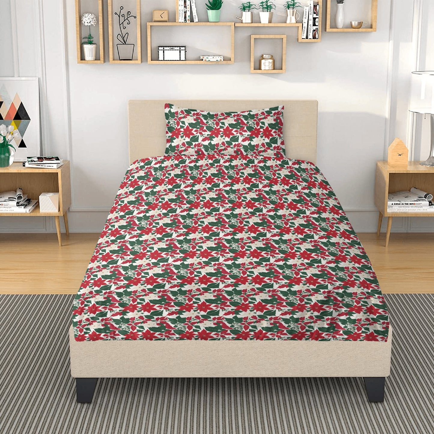 Red and White Poinsettia Flower3 Pcs Beddings DeRose Seasonal