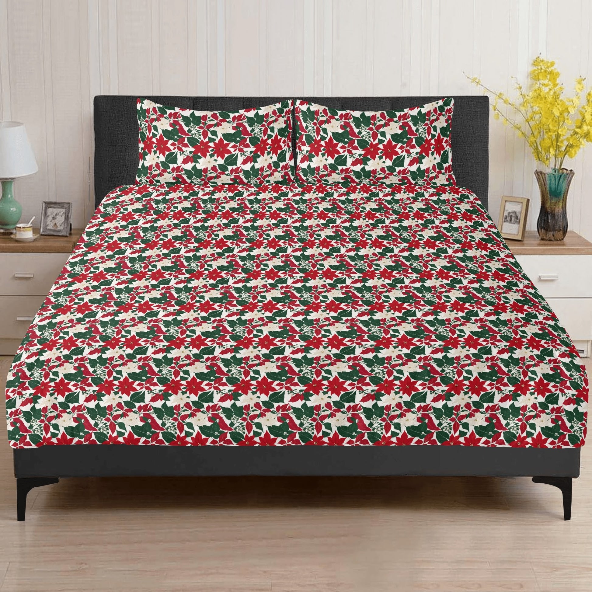 Red and White Poinsettia Flower3 Pcs Beddings DeRose Seasonal