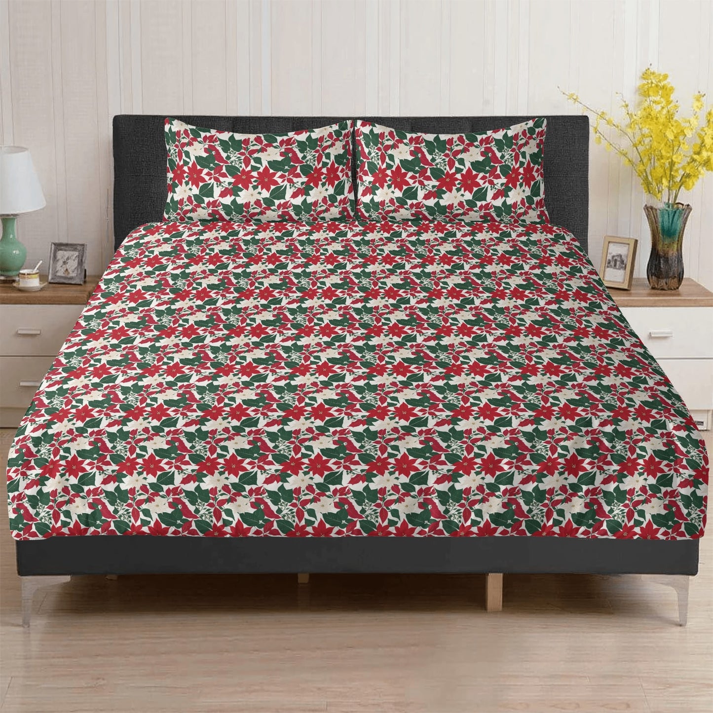 Red and White Poinsettia Flower3 Pcs Beddings DeRose Seasonal