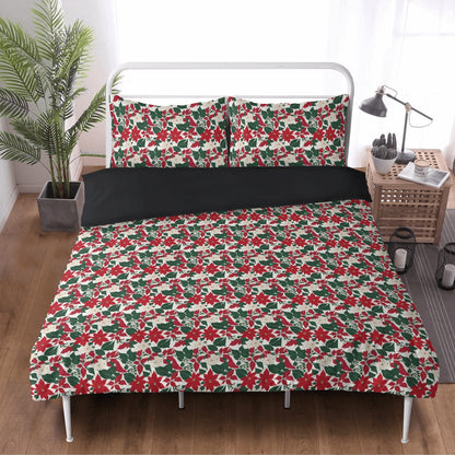 Red and White Poinsettia Flower3 Pcs Beddings DeRose Seasonal