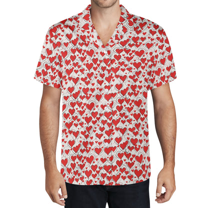 Scribble Hearts Mens Casual Hawaiian Shirt DeRose Seasonal