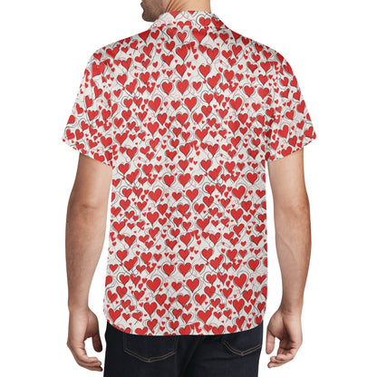 Scribble Hearts Mens Casual Hawaiian Shirt DeRose Seasonal