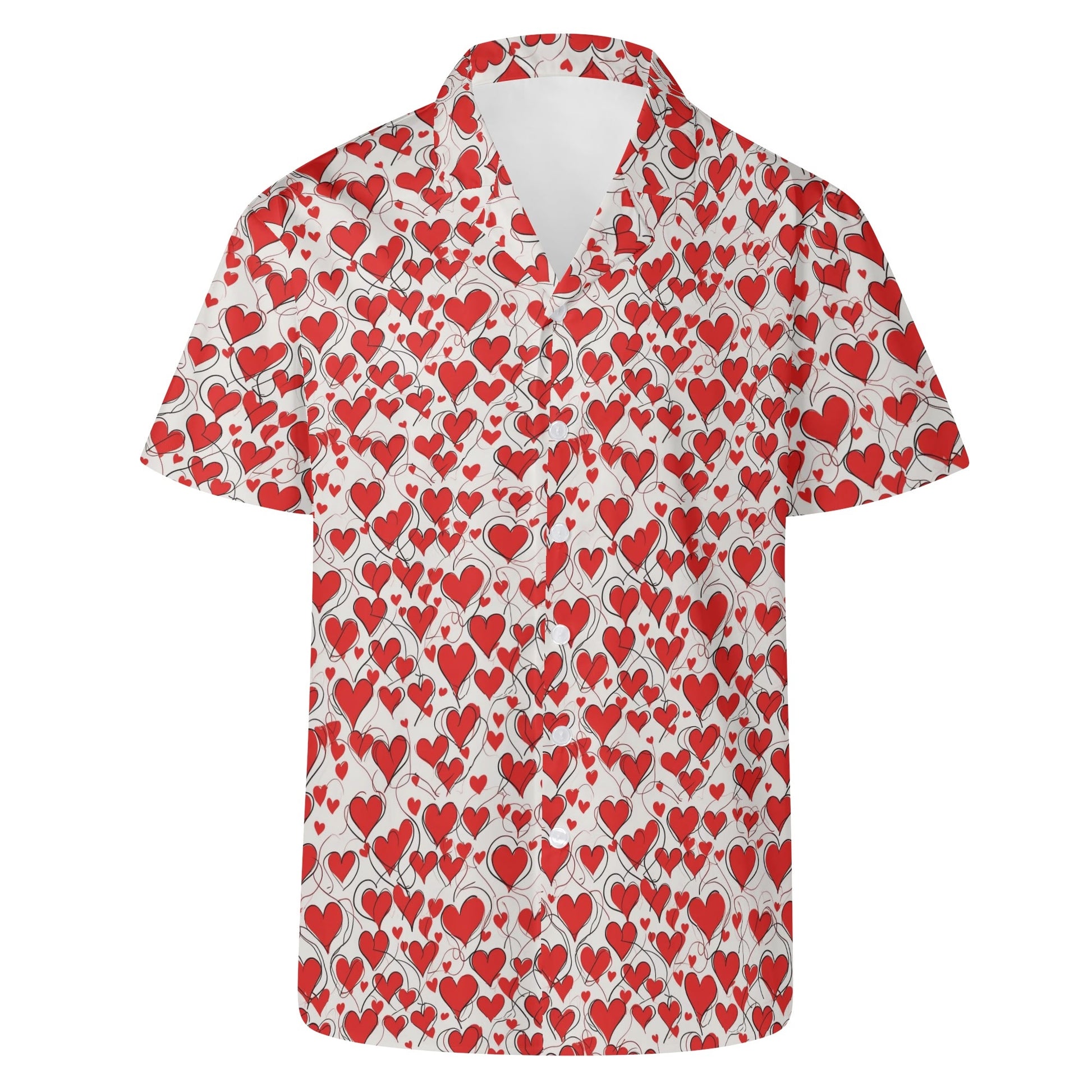 Scribble Hearts Mens Casual Hawaiian Shirt DeRose Seasonal