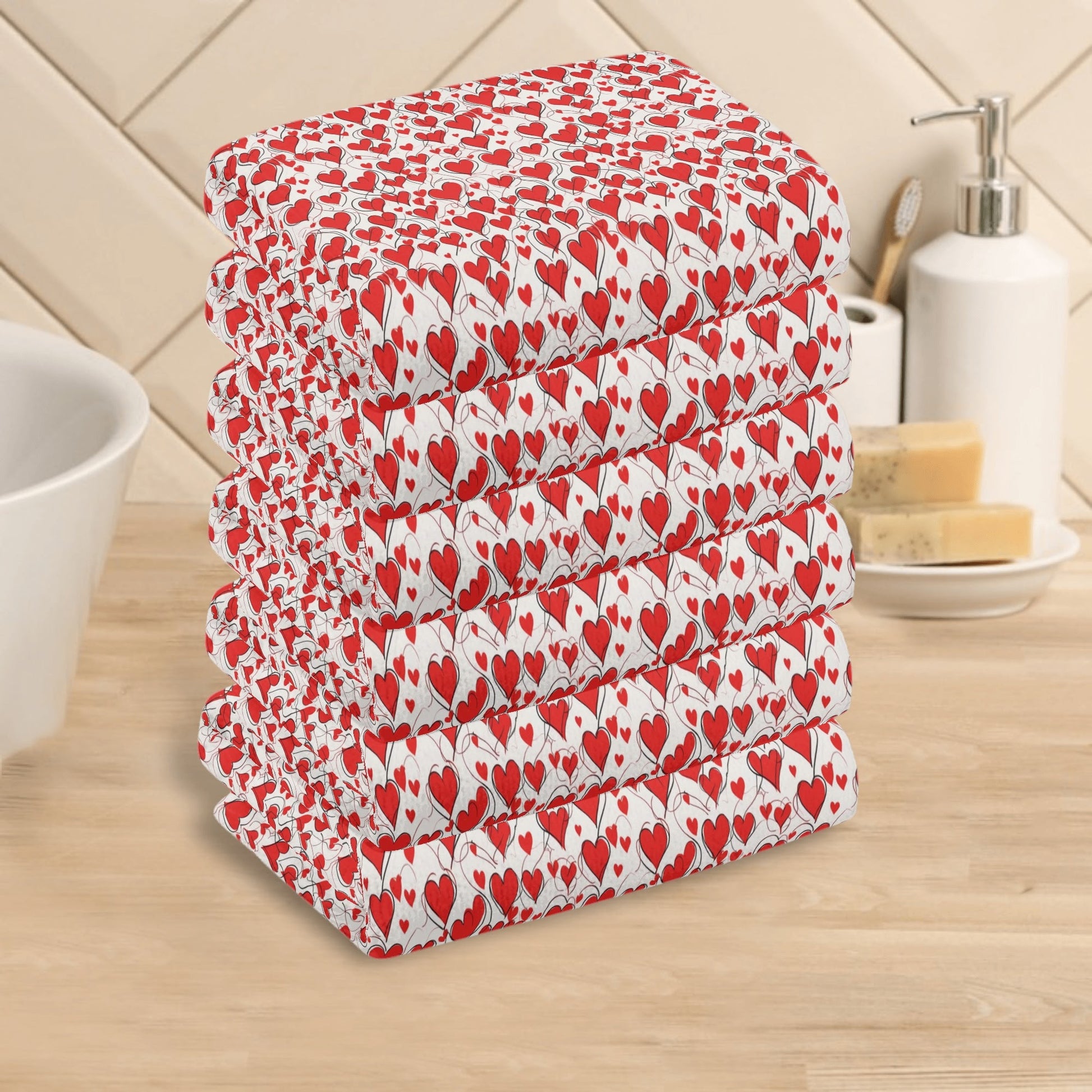 Scribbled Hearts Hand Towels (6 Pcs) DeRose Seasonal