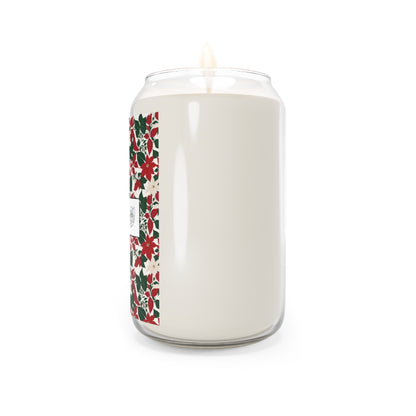 Seasonal Scented Candle with Red and White Poinsettia Flower Design - Perfect for Holidays DeRose Seasonal