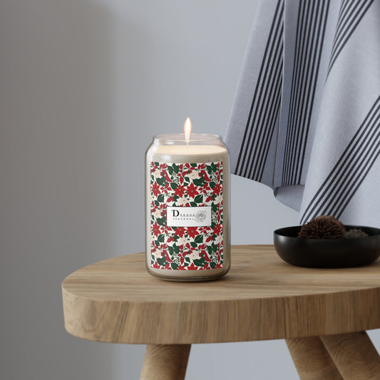 Seasonal Scented Candle with Red and White Poinsettia Flower Design - Perfect for Holidays DeRose Seasonal