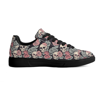 Skull and Pink Rose Adult Lightweight Brand Low Top Leather Shoes DeRose Seasonal