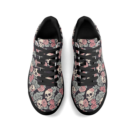 Skull and Pink Rose Adult Lightweight Brand Low Top Leather Shoes DeRose Seasonal