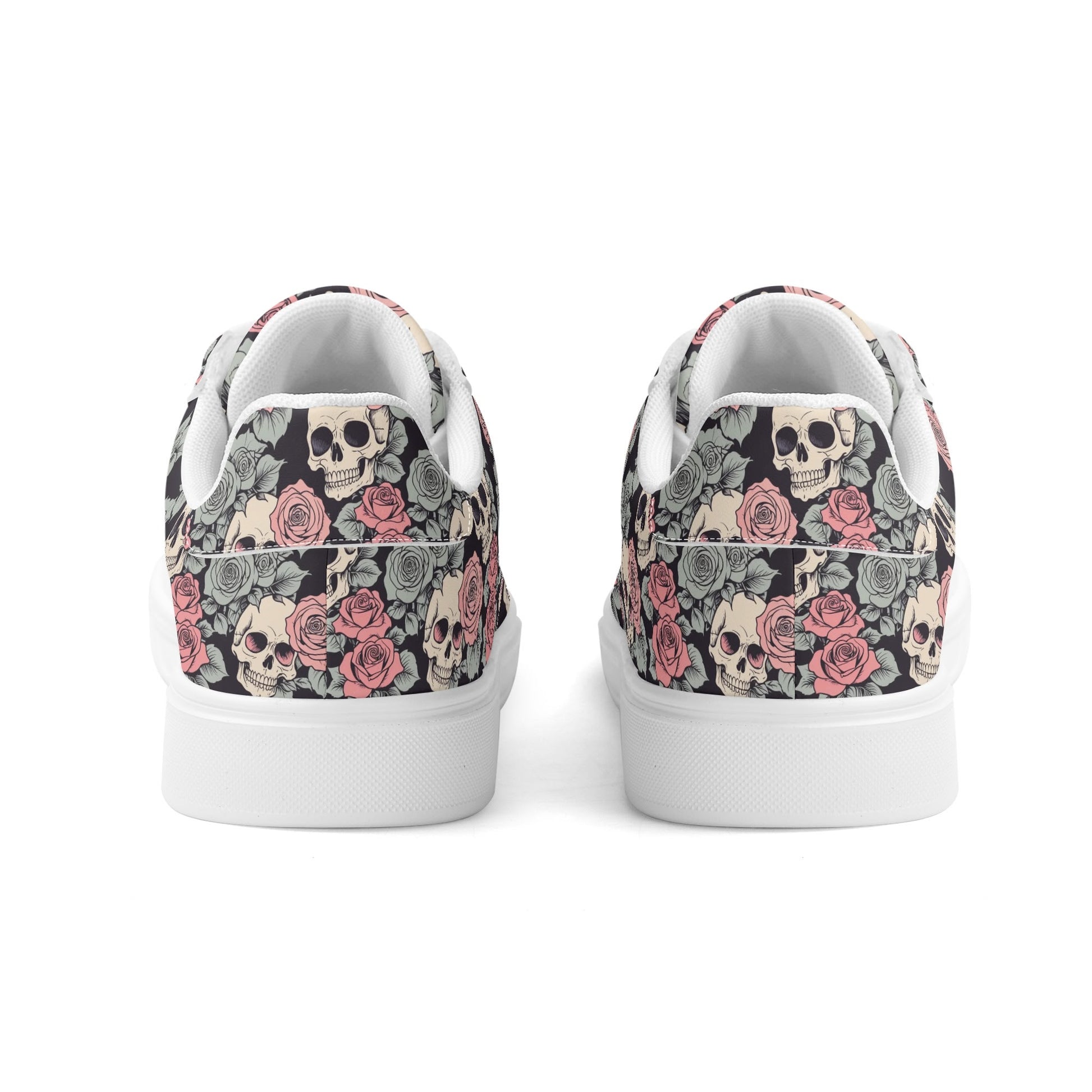 Skull and Pink Rose Adult Lightweight Brand Low Top Leather Shoes DeRose Seasonal