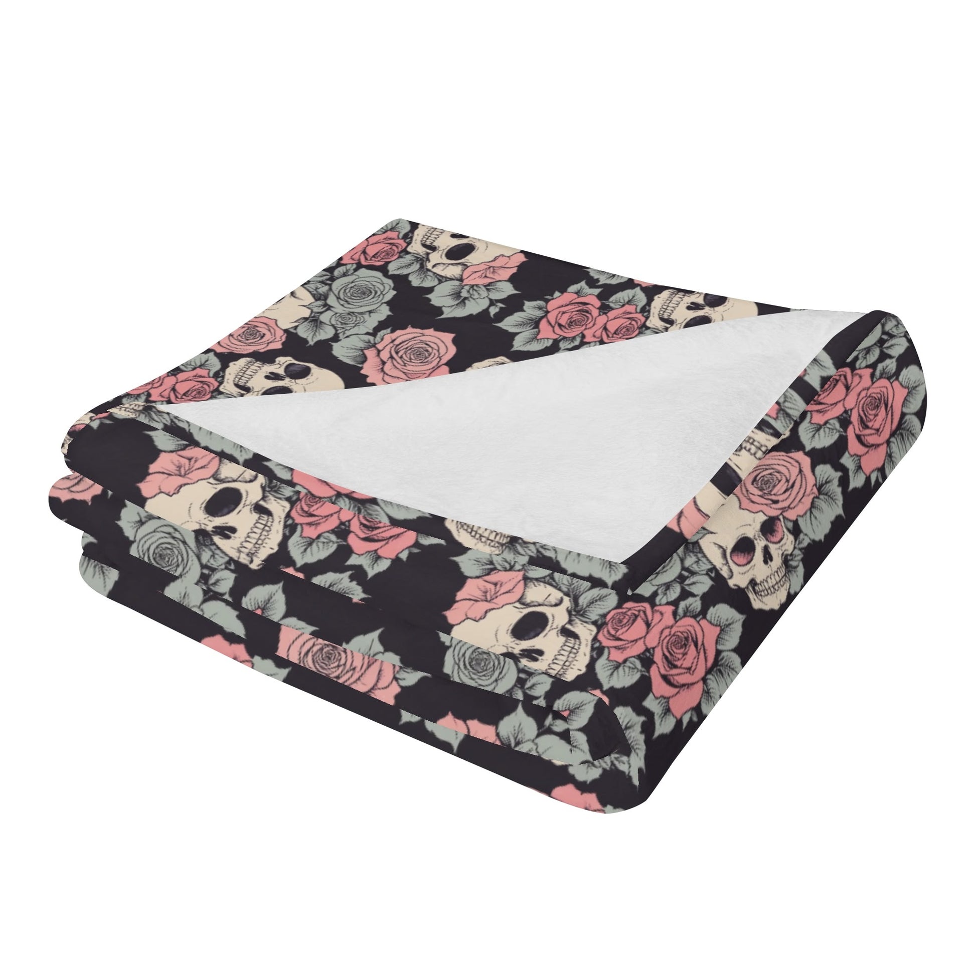 Skull and Pink Rose Flannel Breathable Blanket 4 Sizes DeRose Seasonal