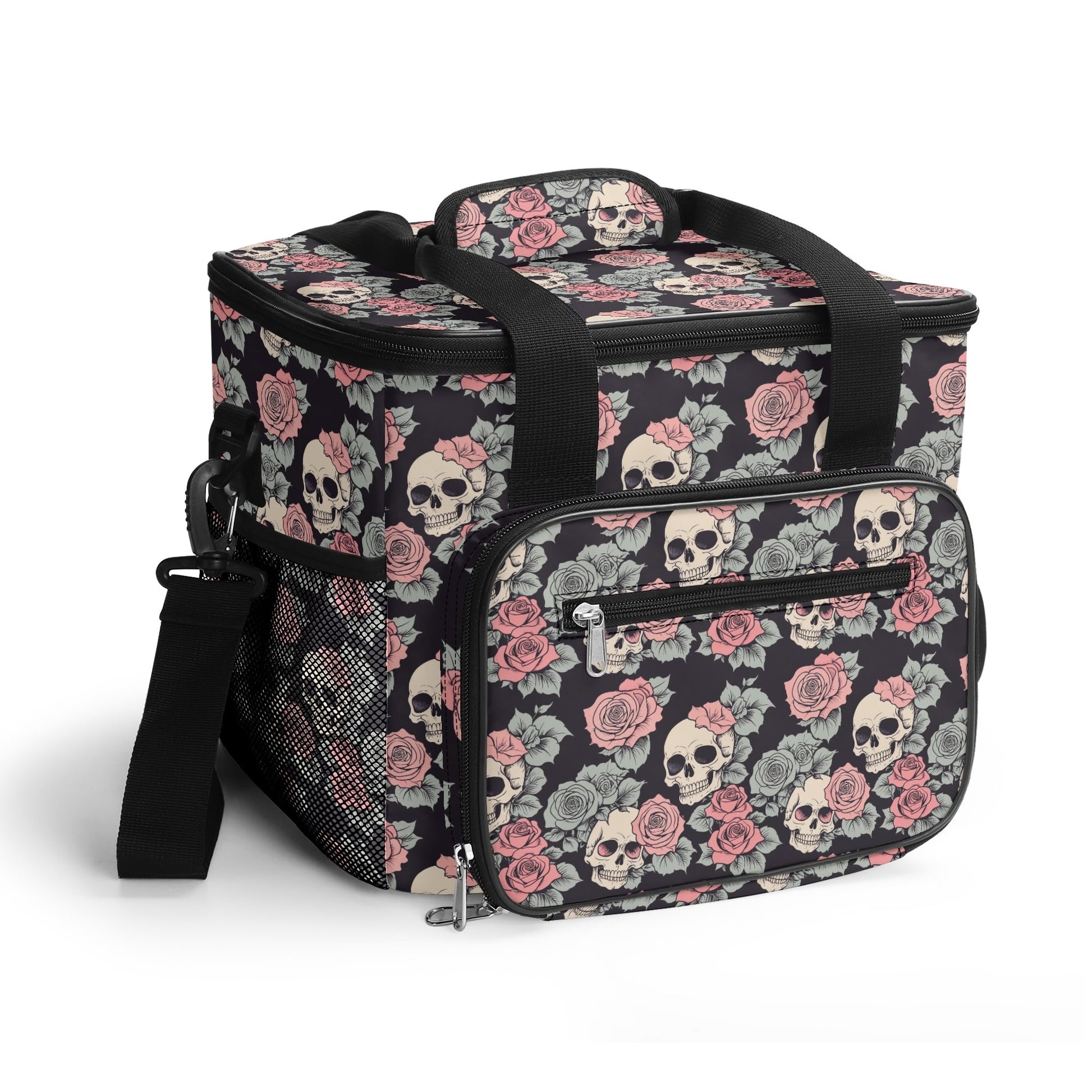 Skull and Pink Rose Insulated Leakproof Cooler Bag Lunch Box DeRose Seasonal