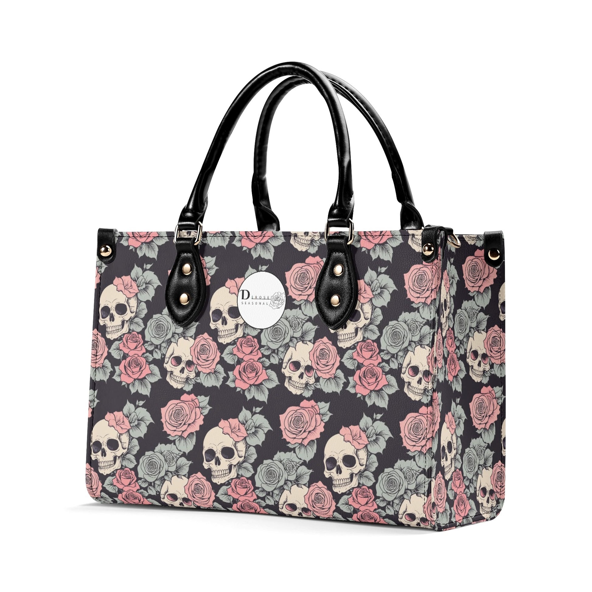 Skull and Pink Rose Luxury Women Leather Handbag DeRose Seasonal