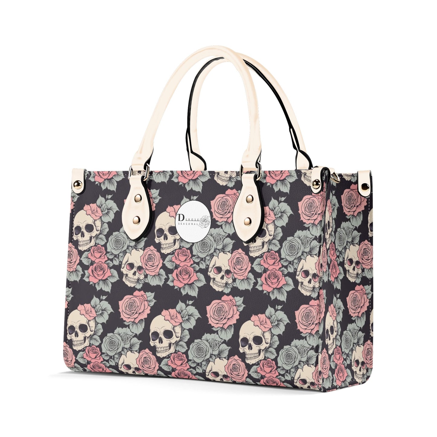 Skull and Pink Rose Luxury Women Leather Handbag DeRose Seasonal