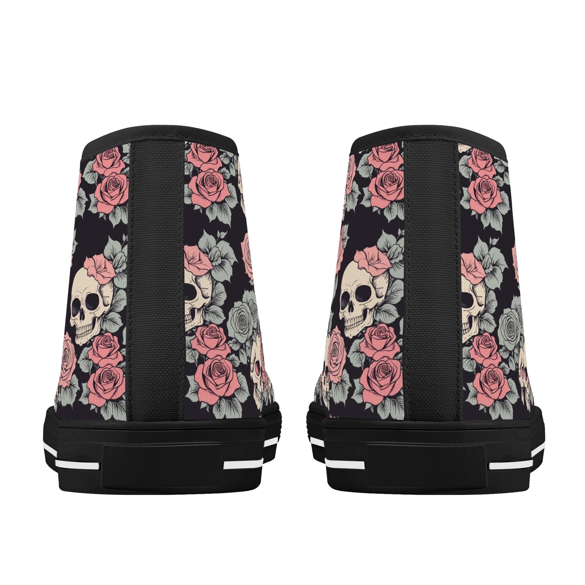 Skull and Pink Rose Mens High Top Canvas Shoes DeRose Seasonal