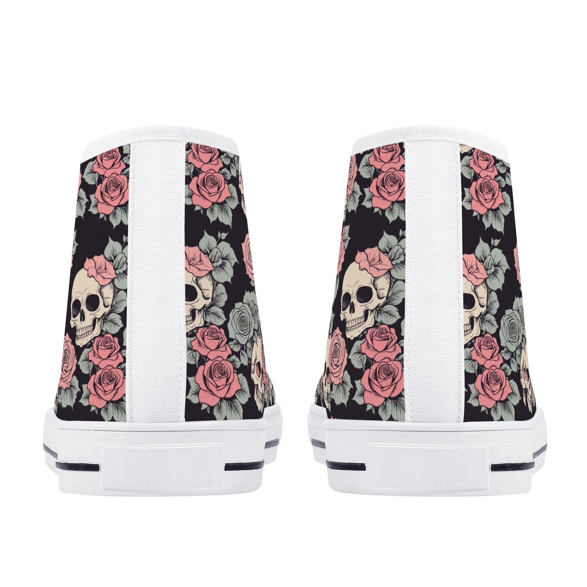 Skull and Pink Rose Mens High Top Canvas Shoes DeRose Seasonal