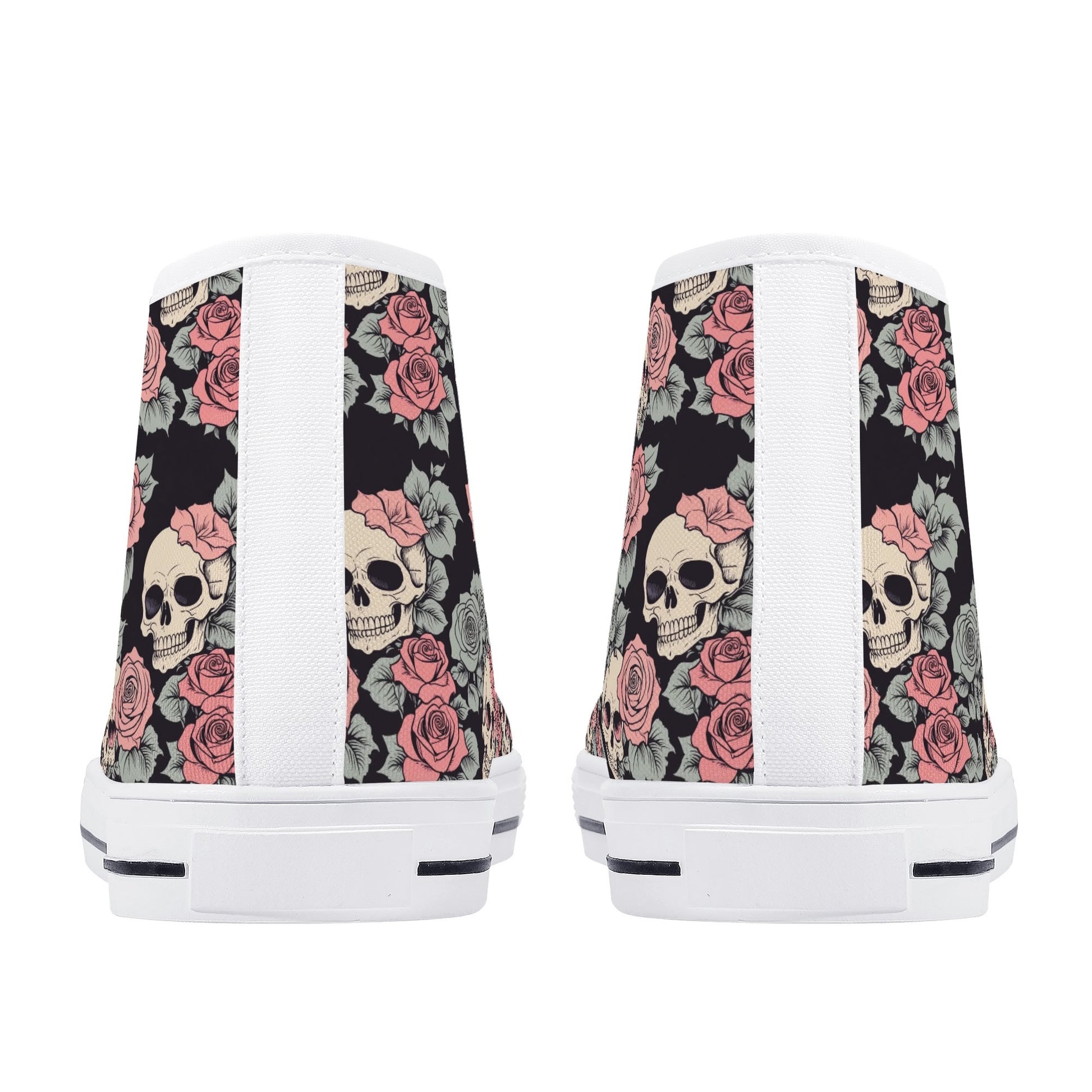 Skull and Pink Rose Womens High Top Canvas Shoes DeRose Seasonal