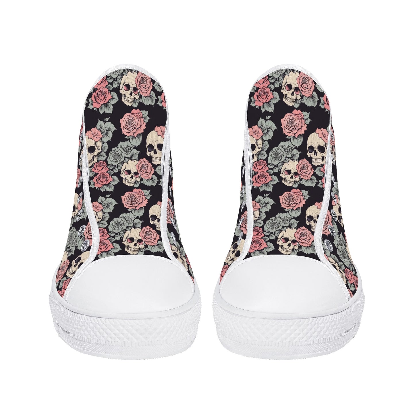 Skull and Pink Rose Womens High Top Canvas Shoes DeRose Seasonal