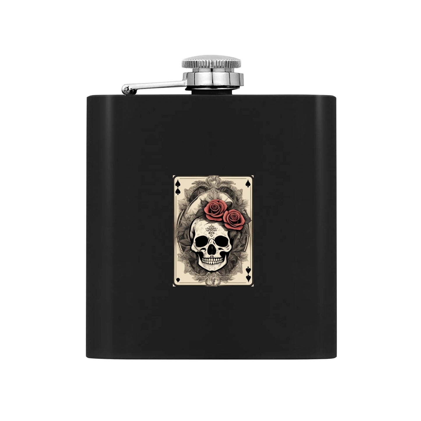 Skull of Spades Flask Set 7oz Black Stainless Steel with A Gift Box DeRose Seasonal