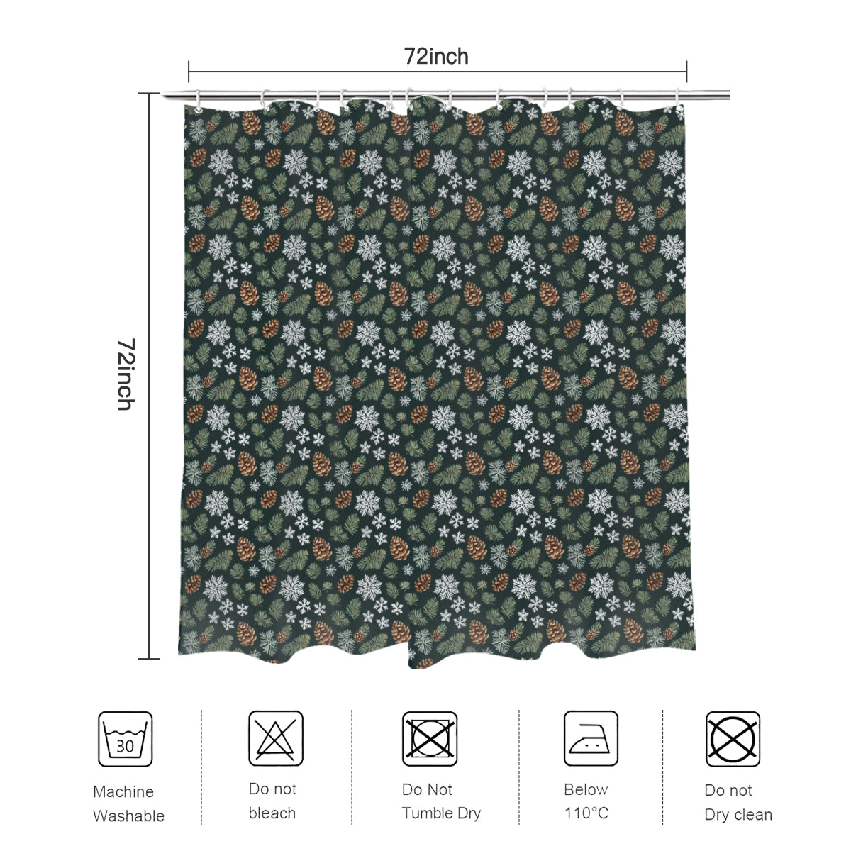 Snowflake Pine Bathroom Four-Piece Set(Shower Curtain + Toilet Cover Mat + Toilet Foot Mat + Floor Mat)| Polyester DeRose Seasonal