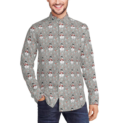 Snowman Men's Classic Long-Sleeved Button up Polyester Dress Shirt DeRose Seasonal