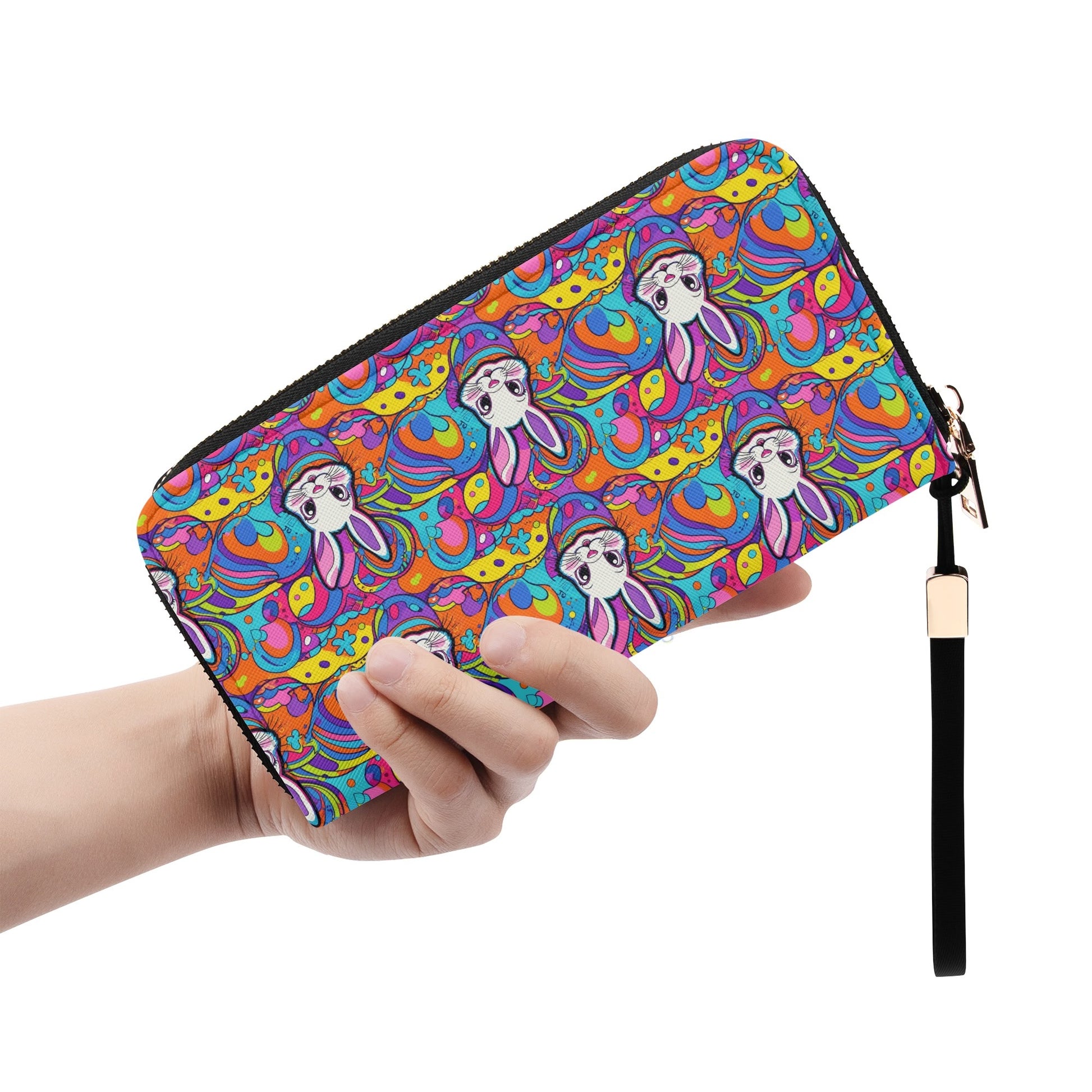 Trippy Bunny Leather Zipper Wristlet Wallet DeRose Seasonal