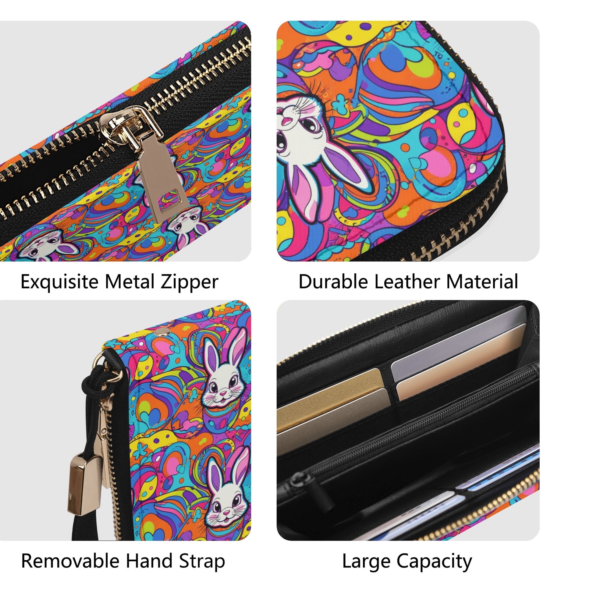 Trippy Bunny Leather Zipper Wristlet Wallet DeRose Seasonal