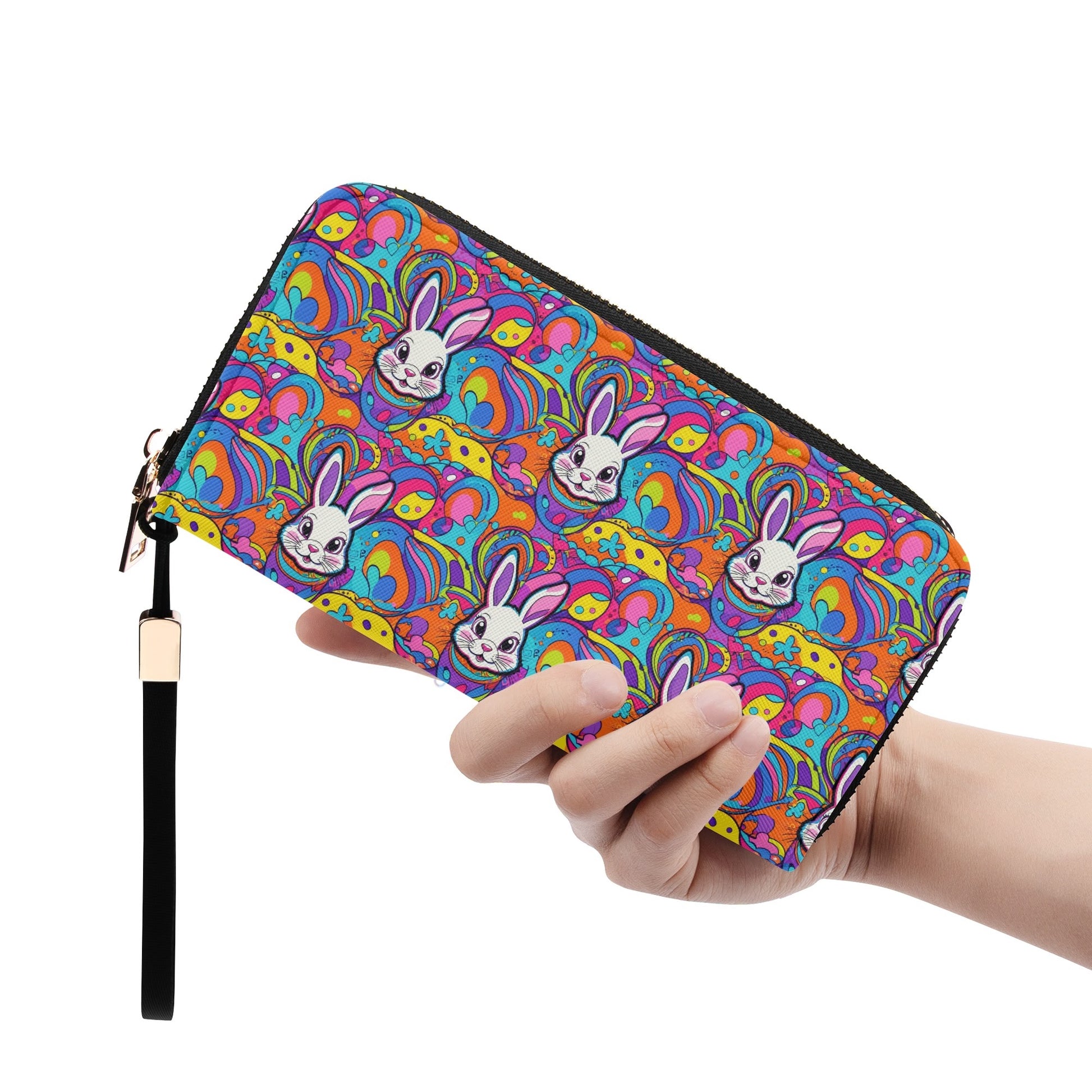 Trippy Bunny Leather Zipper Wristlet Wallet DeRose Seasonal