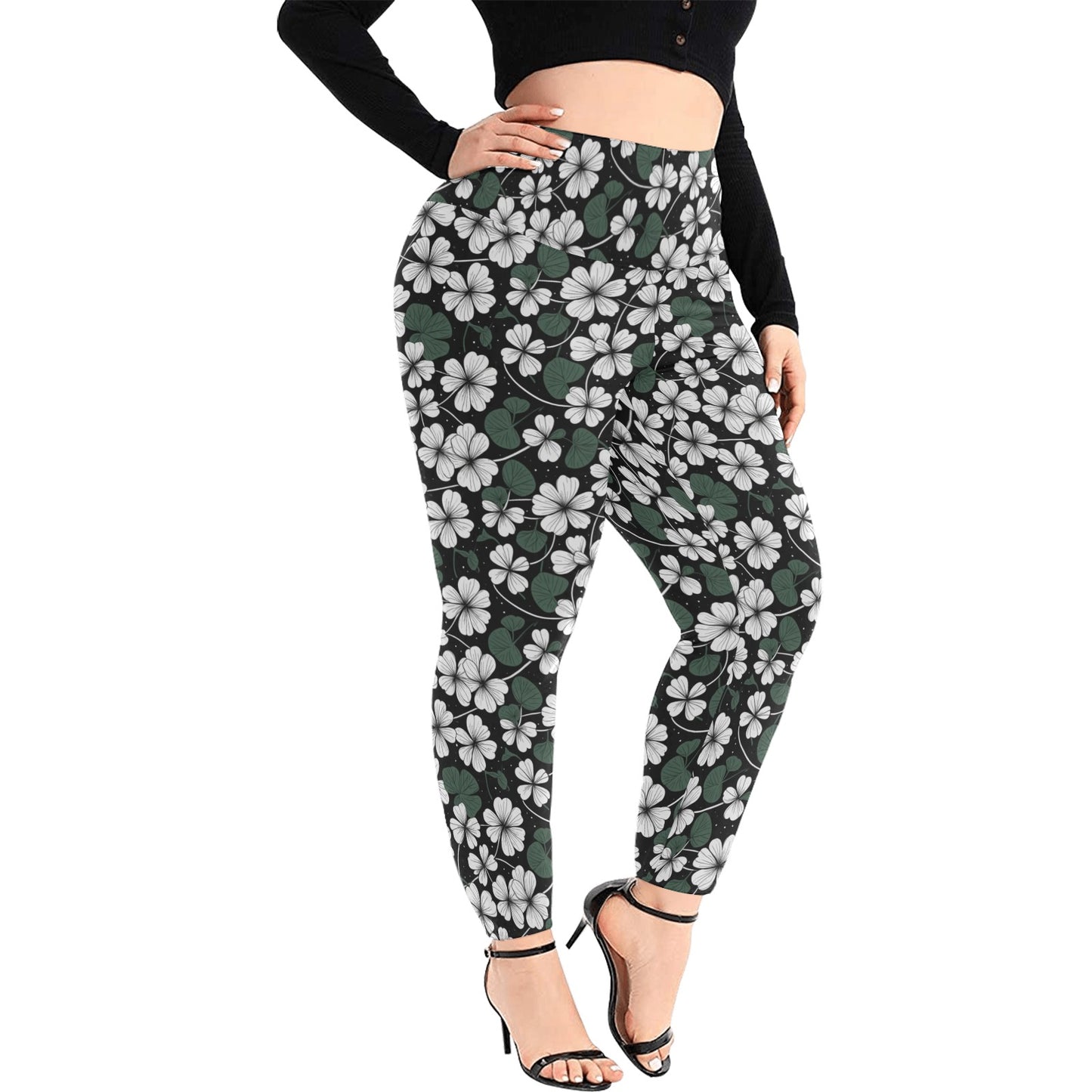 White Clover Women's Plus Size High Waited Leggings Women's High Waist Leggings(Plus Size)(ModelL45) DeRose Seasonal