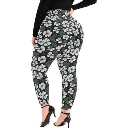 White Clover Women's Plus Size High Waited Leggings Women's High Waist Leggings(Plus Size)(ModelL45) DeRose Seasonal