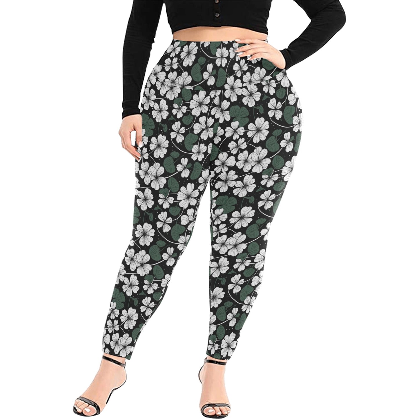 White Clover Women's Plus Size High Waited Leggings Women's High Waist Leggings(Plus Size)(ModelL45) DeRose Seasonal