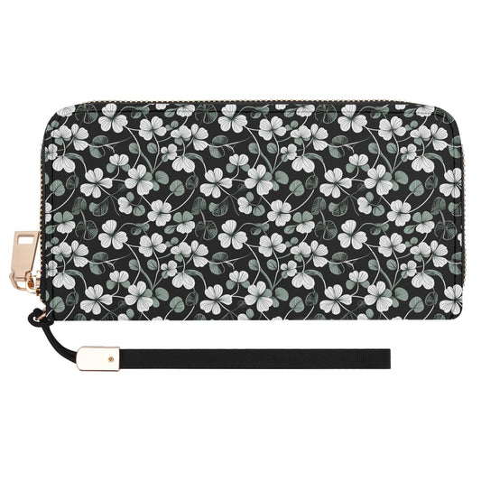 White and Green Clover Leather Zipper Wristlet Wallet DeRose Seasonal