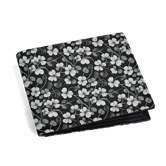 White and Green Clovers Leather Folded Wallet DeRose Seasonal