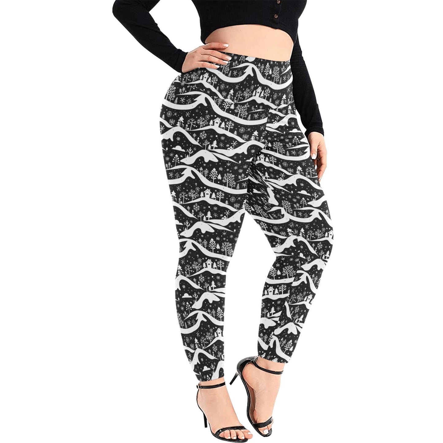 Winter Town Women's Plus Size High Waited Leggings Women's High Waist Leggings(Plus Size)(ModelL45) DeRose Seasonal