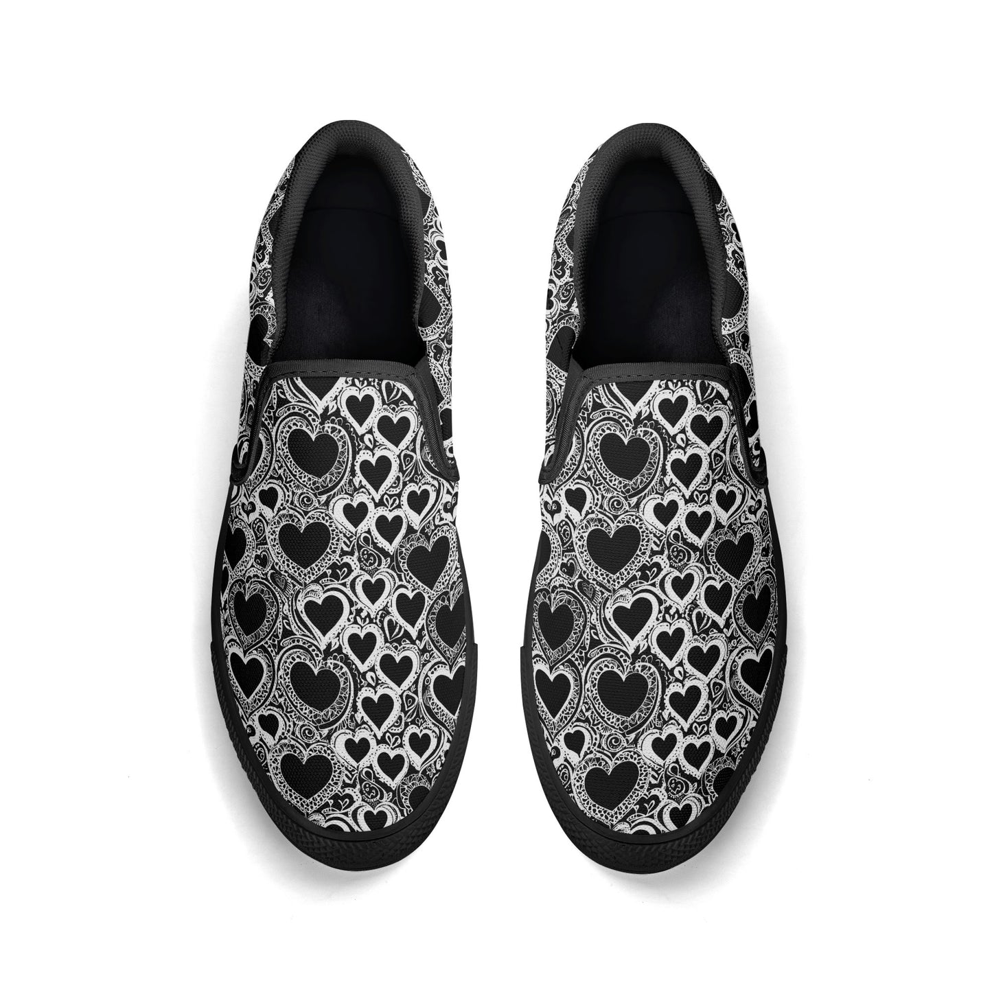 Womens Black and White Groovy Hearts Rubber Slip On Shoes DeRose Seasonal