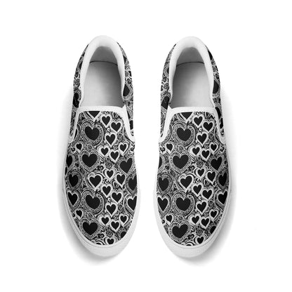 Womens Black and White Groovy Hearts Rubber Slip On Shoes DeRose Seasonal