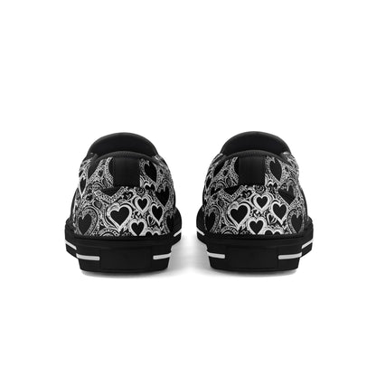 Womens Black and White Groovy Hearts Rubber Slip On Shoes DeRose Seasonal