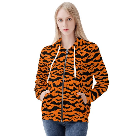 Womens Halloween Bats Classic Zip Up Hoodie DeRose Seasonal