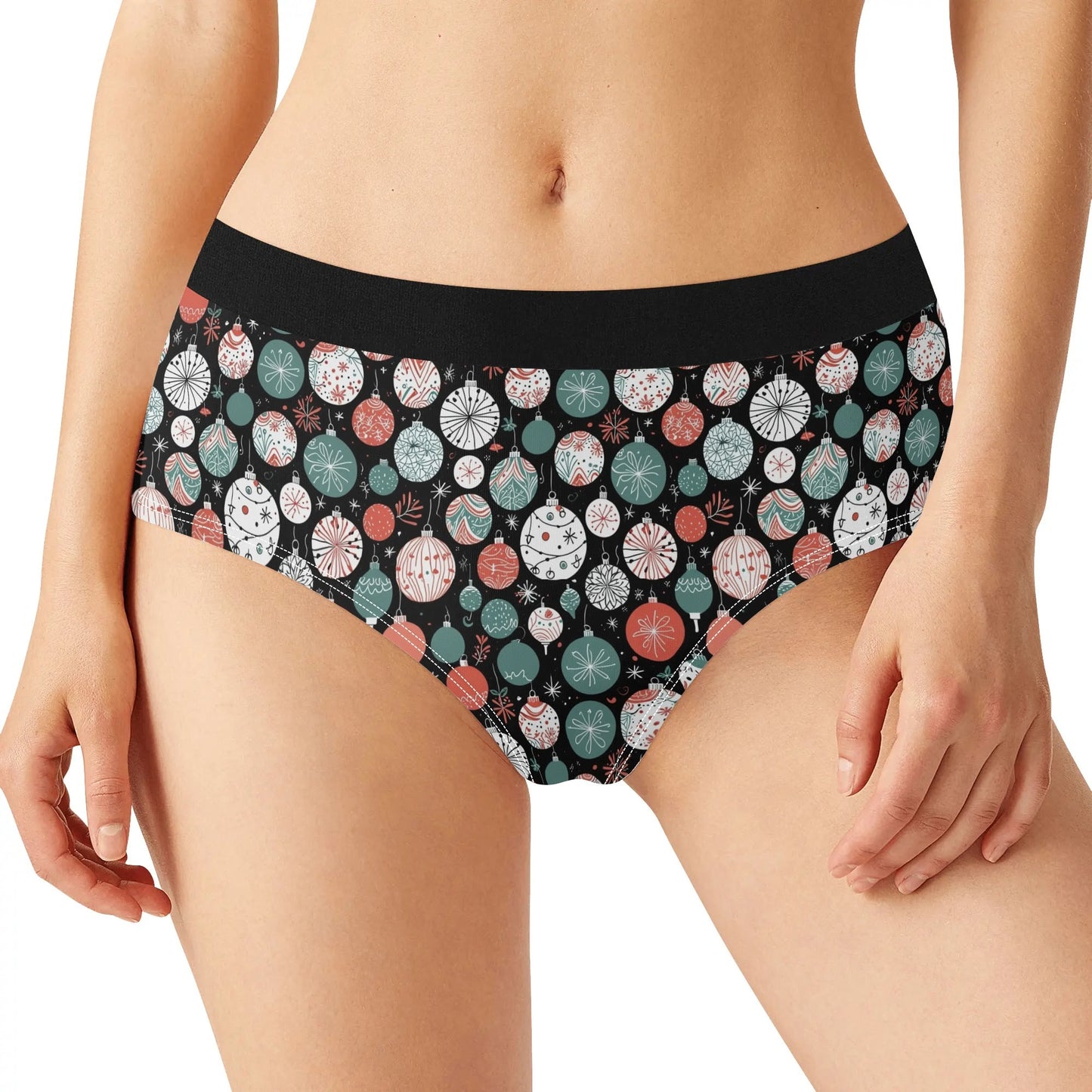 Womens Mid Waisted Christmas Ornament Briefs DeRose Seasonal