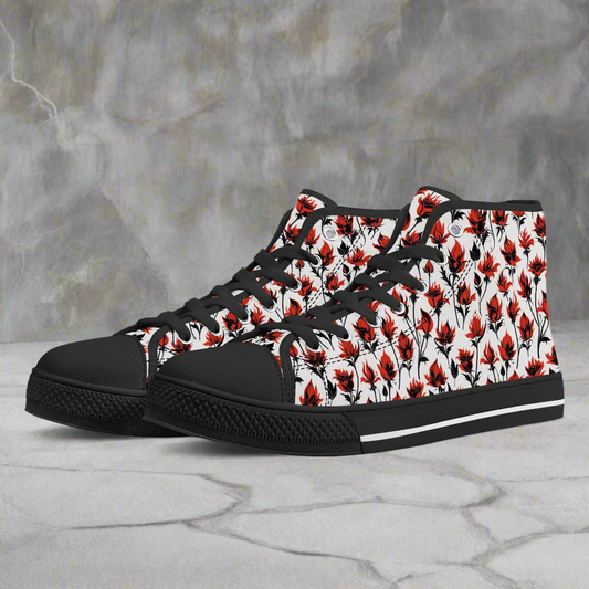 Floral Fire Womens High Top Canvas Shoes